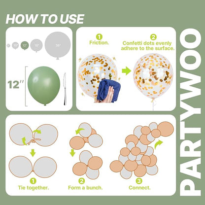 PartyWoo Pink and Green Balloons 66pcs Metallic Green Dusty Pink Balloons | - Image 5