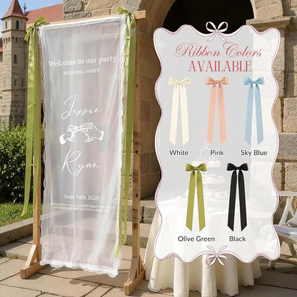 Personalized Fabric Wedding Welcome Sign Banner, Modern Sheer Fabric Hanging - Image 7