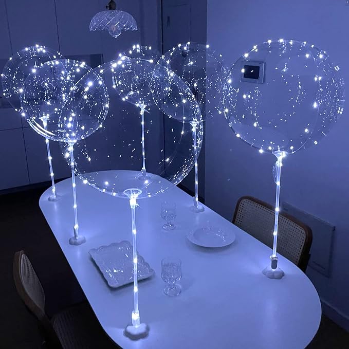 6PCS LED Bobo Balloons with Sticks, Balloon Stand DIY Kits | Clear Balloons - Image 2