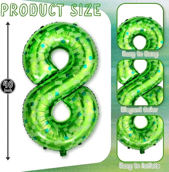 40 Inch Lime Green Pixel Number 18 Balloon, Adult Gamer 18th Bday Decor | 40" - Image 3