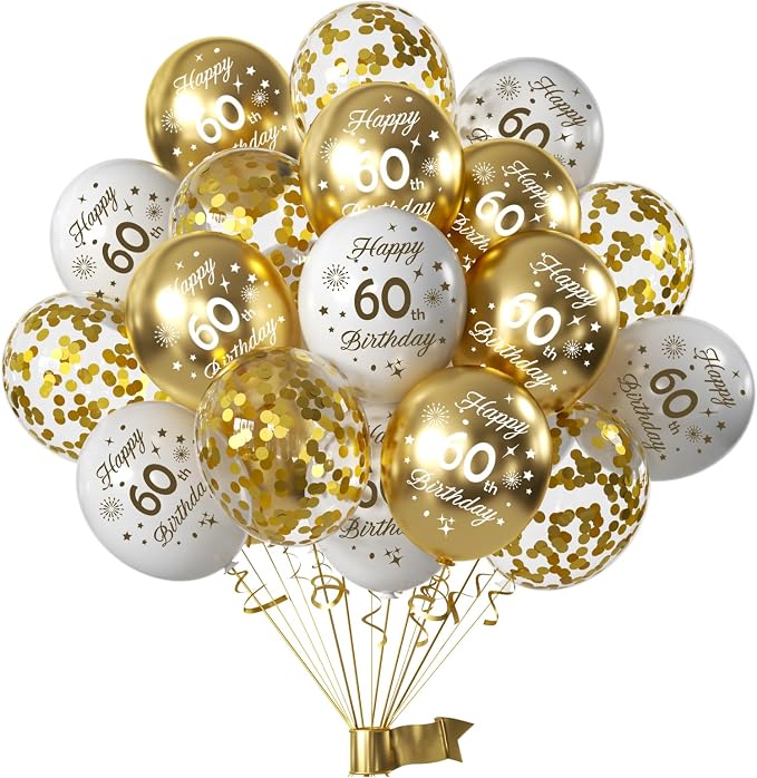 White Gold 60th Birthday Balloons Pack of 15 Men Women Happy 60th Birthday by Hongplus