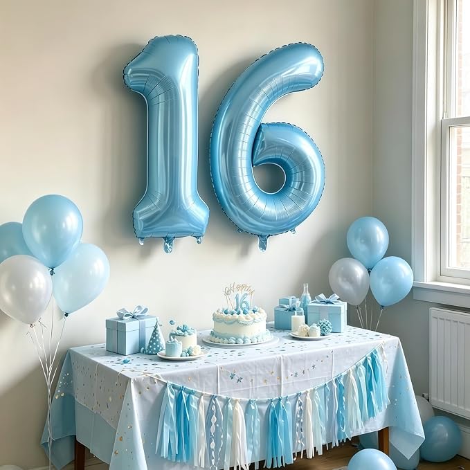 Pastel Blue 15 Balloon Number, Light Blue 15 Balloons - Image 6