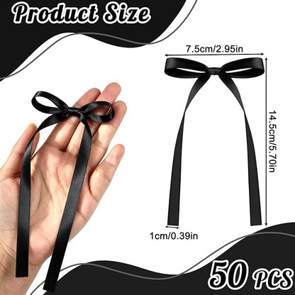 NEBURORA 50 Pcs Black Bows for Cake Decoration Party Ribbon Bowknots | Pastel - Image 2