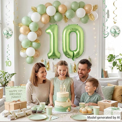 Light Green Number 10 Balloon 40 Inch, Glossy Metallic Double Digit Decor | - Image 3