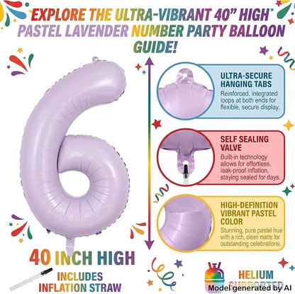 40" Pastel Purple Foil Number 6 Balloon - Image 2