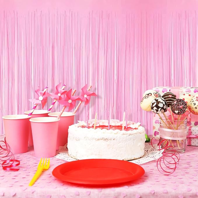 10 Pack Pink Foil Curtain Backdrop 3.2ft x 8.2ft Macaron Tinsel Foil Fringe - Image 5