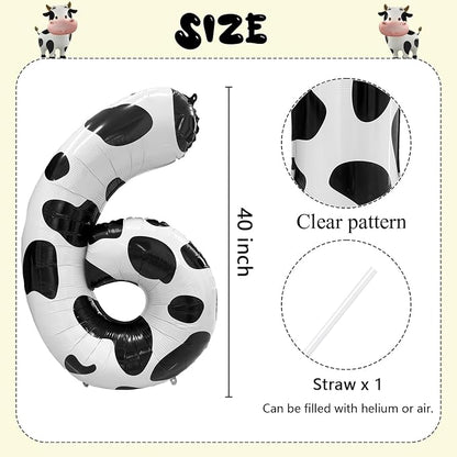 Cow Print Number Balloons, Large Foil Number 6 Balloon 40 Inch Cow Balloon - Image 2