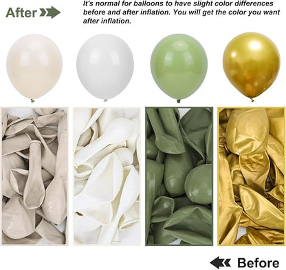 RUBFAC Sage Green White Gold Balloon Arch Kit Different Sizes 129pcs | Pack of - Image 3