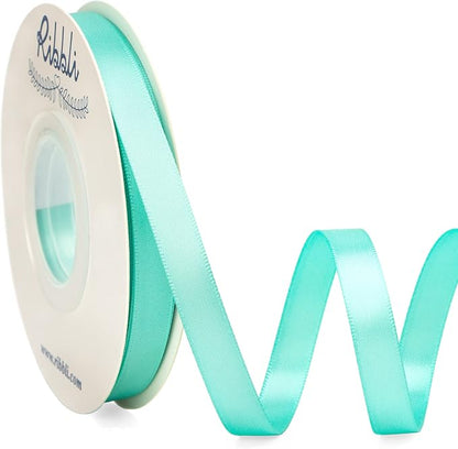 Ribbli Double Faced Aqua Blue Satin Ribbon, 3/8” x Continuous 25 Yards by Ribbli
