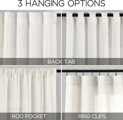 Beige White Kitchen Curtains 36 Inch Length, Linen Blend Small Cafe Curtain - Image 2