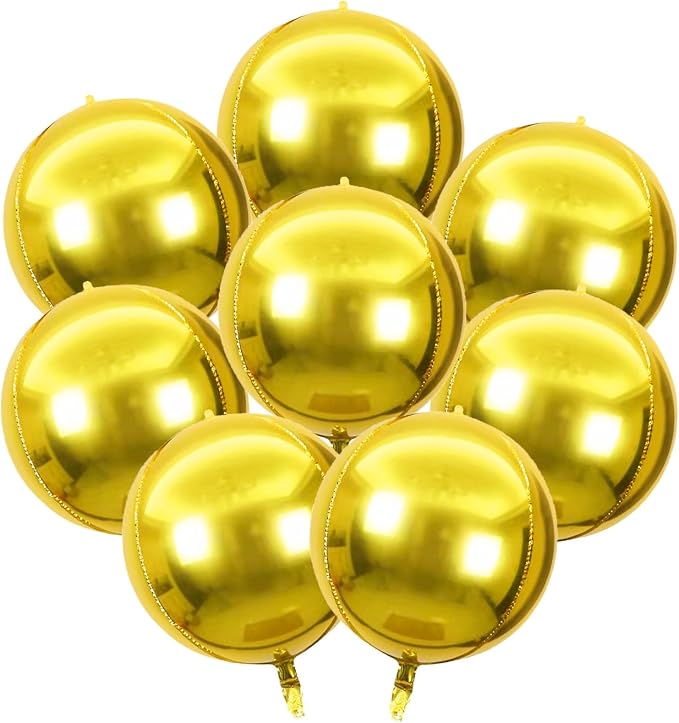 8 Pcs Gold Round Foil Balloons 22 Inch 4D Gold Mylar Orbz Round Balloons by YiYou