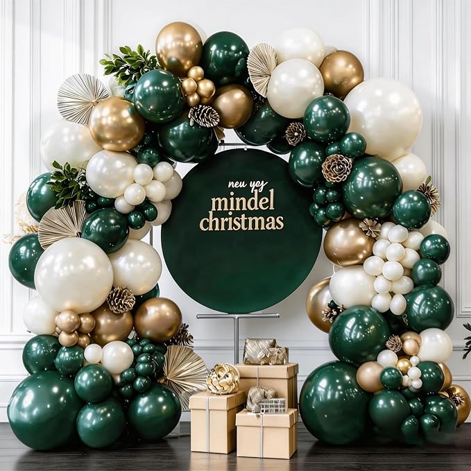 Emerald Green White Gold Balloons Arch Kit, Double Stuffed, Party. | by Bloces