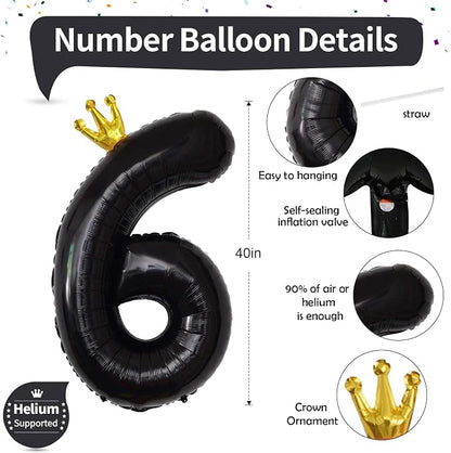 Large Number 6 Balloons, Crown Self Inflating 0-9 Set Balloons - Image 2