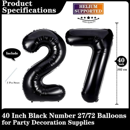 Black 27 Number Balloons, 40 Inch Giant Number 27 Balloons Foil Mylar Helium - Image 2