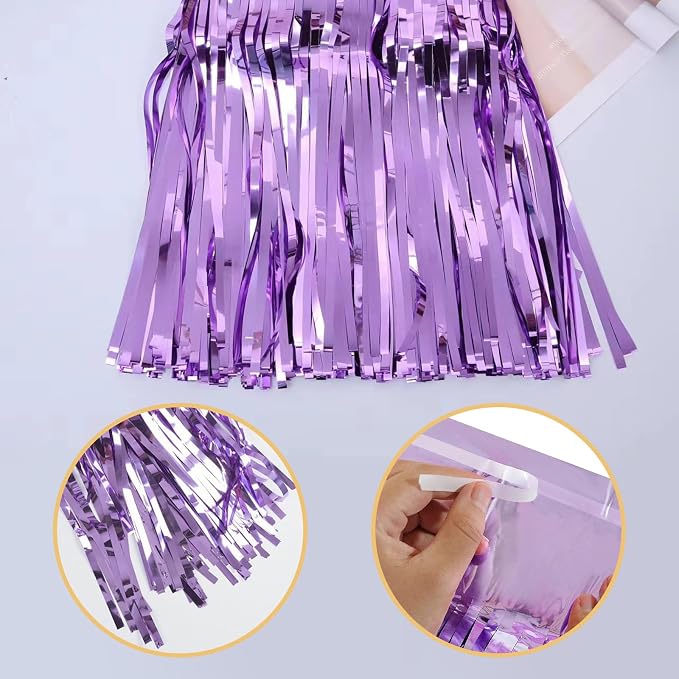 10 Pack Light Purple Backdrop Curtain 3.2ft x 8.2ft Metallic Tinsel Foil Fringe - Image 4