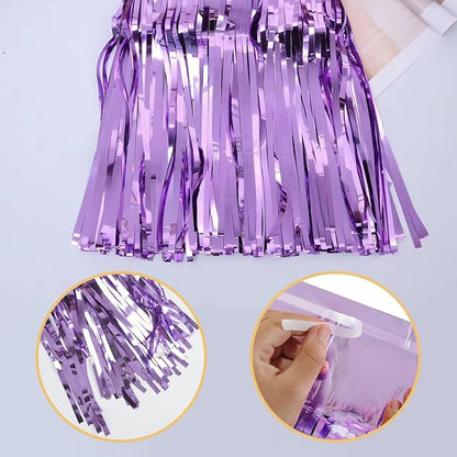 5 Pack Purple Foil Curtain Backdrop 3.2ft x 8.2ft Tinsel Foil Fringe Curtains - Image 4