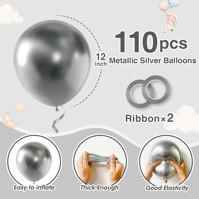 Sliver Balloons 110pcs 12 Inch Metallic Sliver Balloon - Image 2