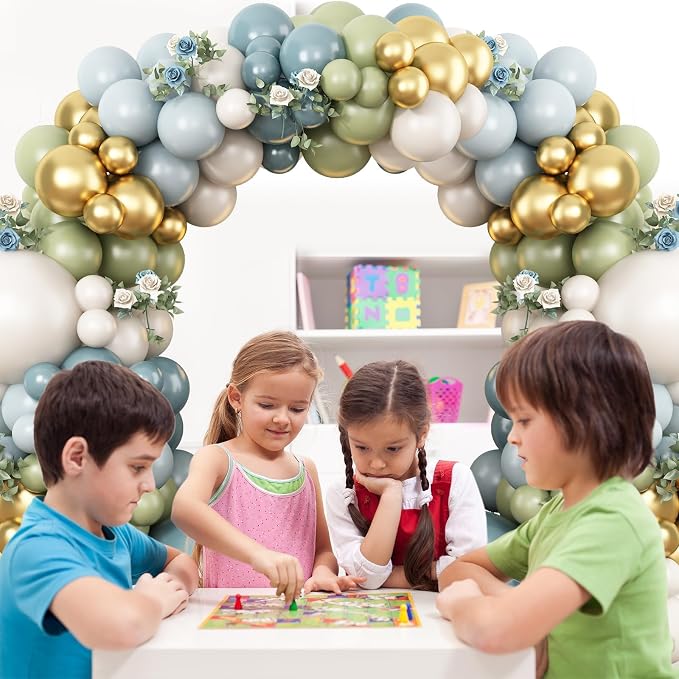 Dusty Blue Green Balloon Garland Kit, Slate Blue Haze Fog Blue Sage Green Beige - Image 5