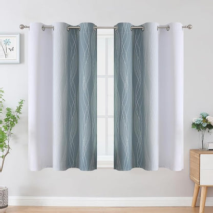 Stone Blue and Greyish White Ombre Blackout Curtains 45 Inch Length 2 Panels - Image 2