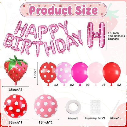 29PC Strawberry Happy Birthday Balloon Banner, 16Inch 3D Aluminum Letter Banner - Image 2