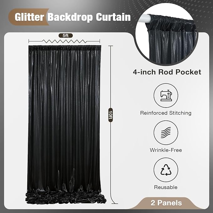 10x10FT Black Sequin Backdrop Curtain - Image 6