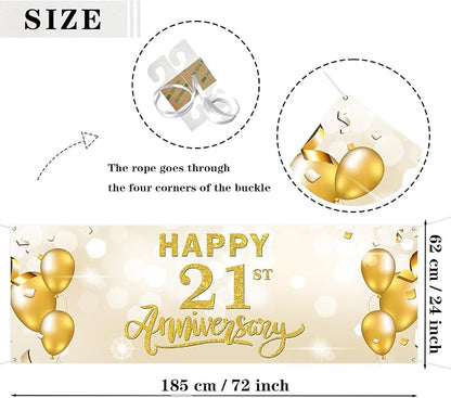 Large Happy 21st Anniversary Banner Twenty-one Themed Garden Backdrop Banner - Image 2