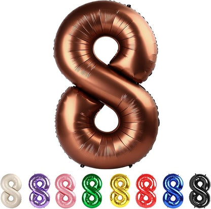 40 Inch Number 8 Balloon, Coffee Brown Birthday Decorations by Mluchee