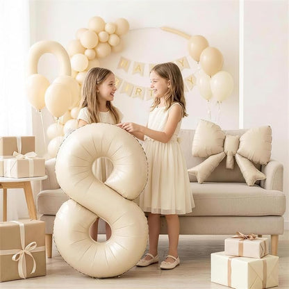 40 Inch Beige Number 5 with Bow Balloons, Giant Self Inflating Cream Foil - Image 5