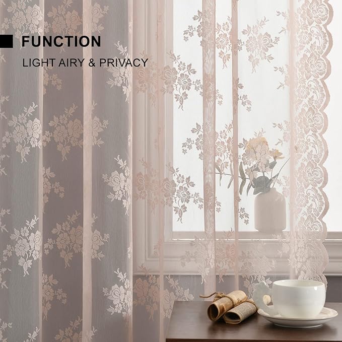 Kotile Blush Pink Lace Curtains - Image 4