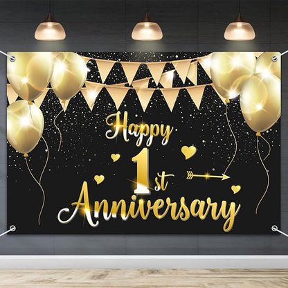 HAMIGAR 6x4ft Happy 1st Anniversary Banner Backdrop by HAMIGAR