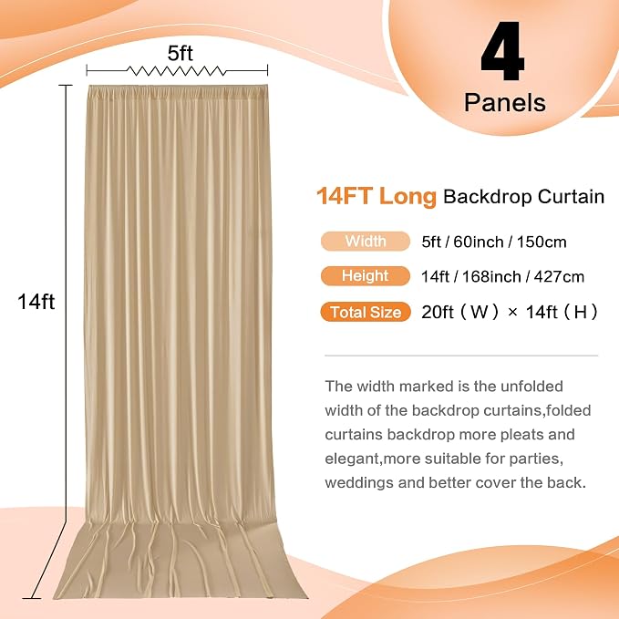 30ft×14ft Long Champagne Backdrop Curtain - Image 4