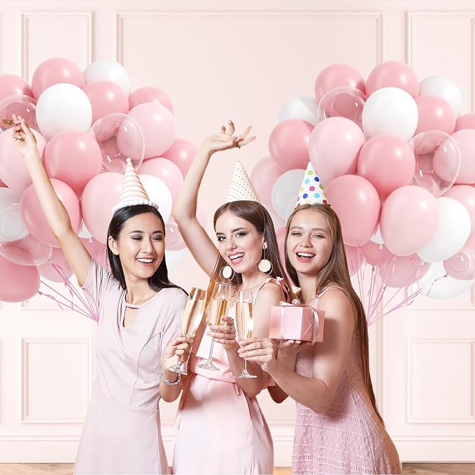60pcs Light Pink Balloons with Clear Pastel Pink and White Balloons - Image 8
