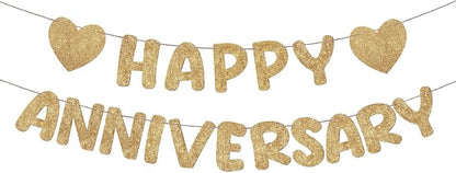 Fulmoon Happy Anniversary Banner Glitter Happy Anniversary Decorations Wedding by Fulmoon