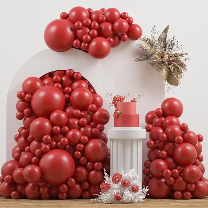 Double Stuffed Red Balloons Different Size 115Pcs 5/10/12/18 Inch Rudy Red by JZCZOEB