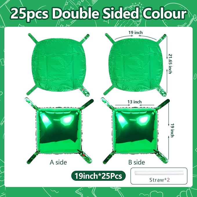 NISOCY 25PCS Metallic Green Square Foil Balloons Wall Backdrop | Double Sided - Image 2