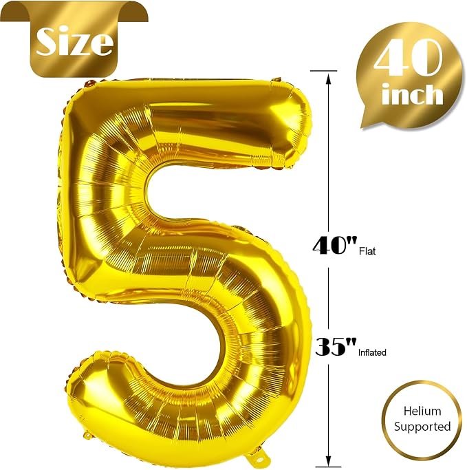 Gold Number 5 Balloon 40 Inch - Image 5