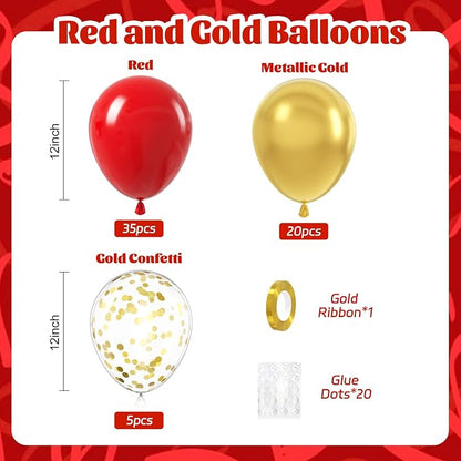 60pcs Red and Gold Balloons 12inch - Image 2