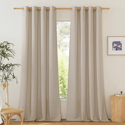 NICETOWN Thick Taupe Linen Curtains 90 inch Length 2 Panels Set, Grommet Semi by NICETOWN