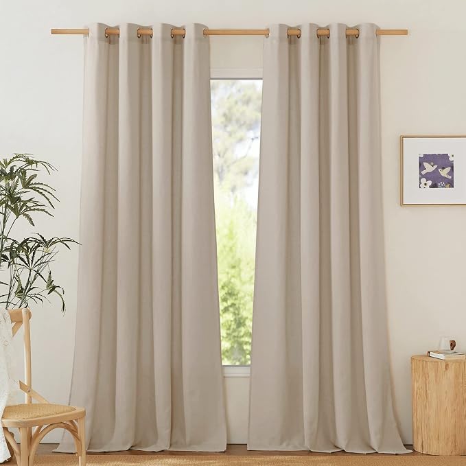 NICETOWN Linen Flax Semi Sheer Curtains 92" Length, Grommet Window Treatments by NICETOWN