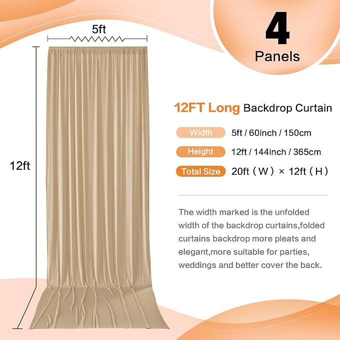 20ft×12ft Wrinkle Free Champagne Backdrop Curtain - Image 3