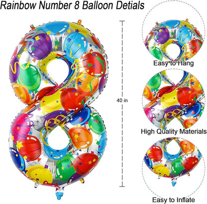 Rainbow Number 8 Balloon 40 Inch, Large Neon Mylar Foil Number - Image 4