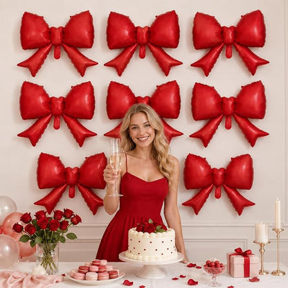 8Pcs Red Bow Foil Balloons, 21Inch Red Bow Shaped Balloons - Image 3