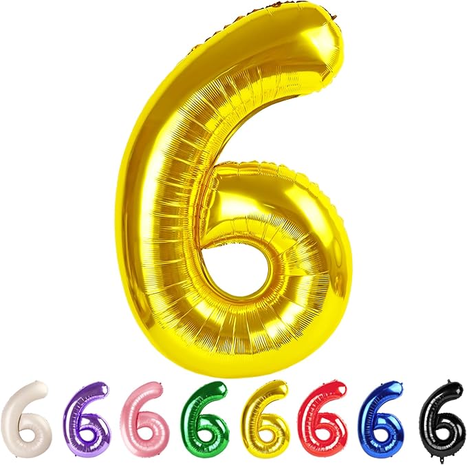 6 Balloon Numbers Party Decorations, 40In Gold Balloons by Mluchee
