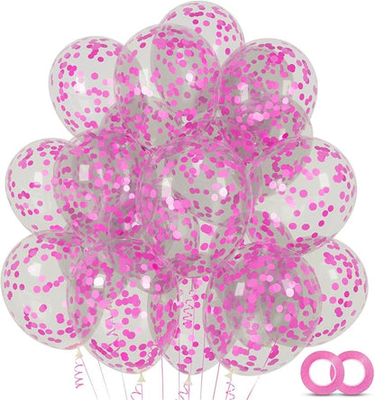100pcs Pink Confetti Balloons 12 Inch Clear Latex Balloon by ASIYUHY