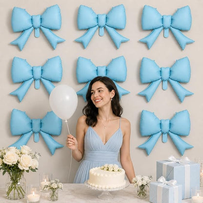 8Pcs Blue Bow Foil Balloons, 21Inch Blue Bow Shaped Balloons - Image 4