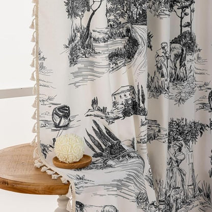F-CHU Black Curtains for Living Room 2 Panels Patterned Print Semi Blackout - Image 2