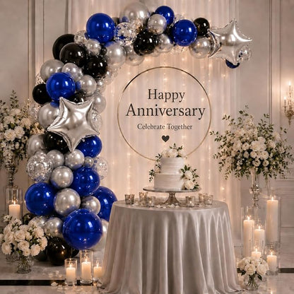 Blue Black Balloons for Birthday Party Decor | 12 Inch Royal Blue Black Silver - Image 8