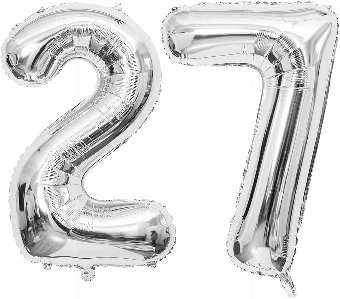 40 Inch Silver 27 Balloons Giant Number 27 Balloons Silver 27 Birthday Balloons by LHOAVWE