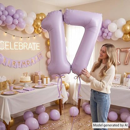 Cream Purple Number 17 Balloon 40 Inch, Foil Digits - Image 6