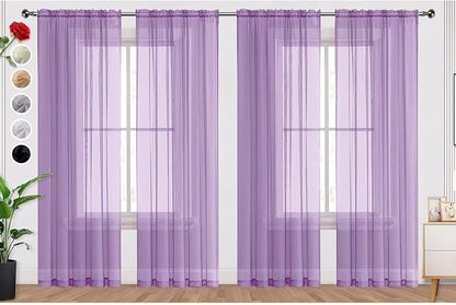 SpaceDresser Lavender Sheer Curtains 4 Panels Rod Pocket Semi-Sheer Curtain 63 by SpaceDresser
